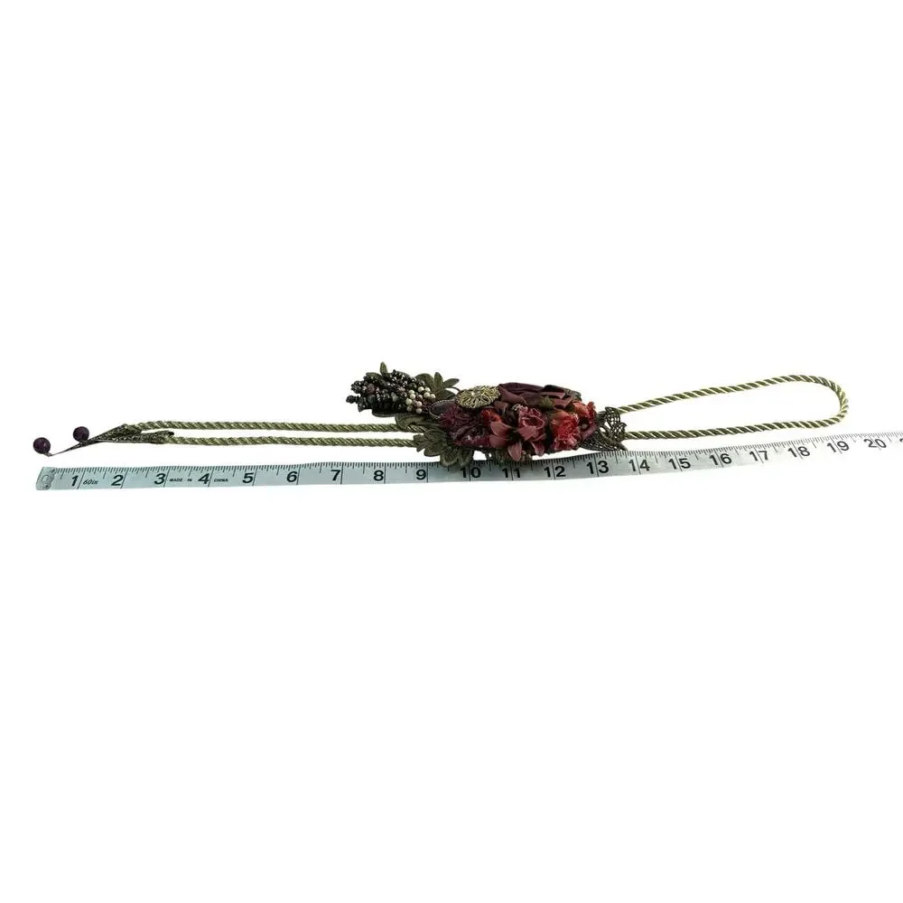 Ornate Burgundy Gold Floral Beaded Curtain Tieback Tassel 20” Single